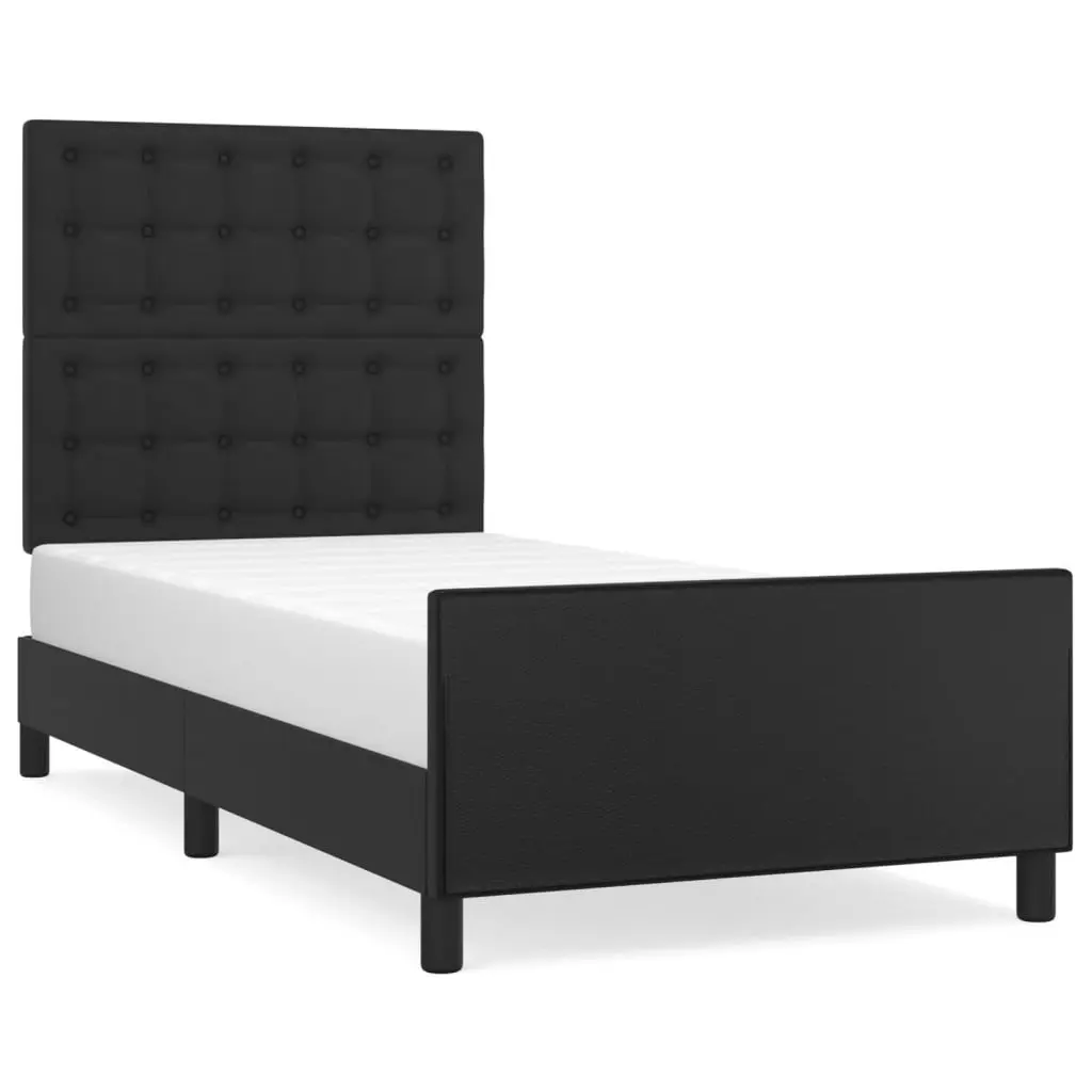King Single Bed Frame 107x203cm Black Velvet Headboard Faux Leather No Mattress