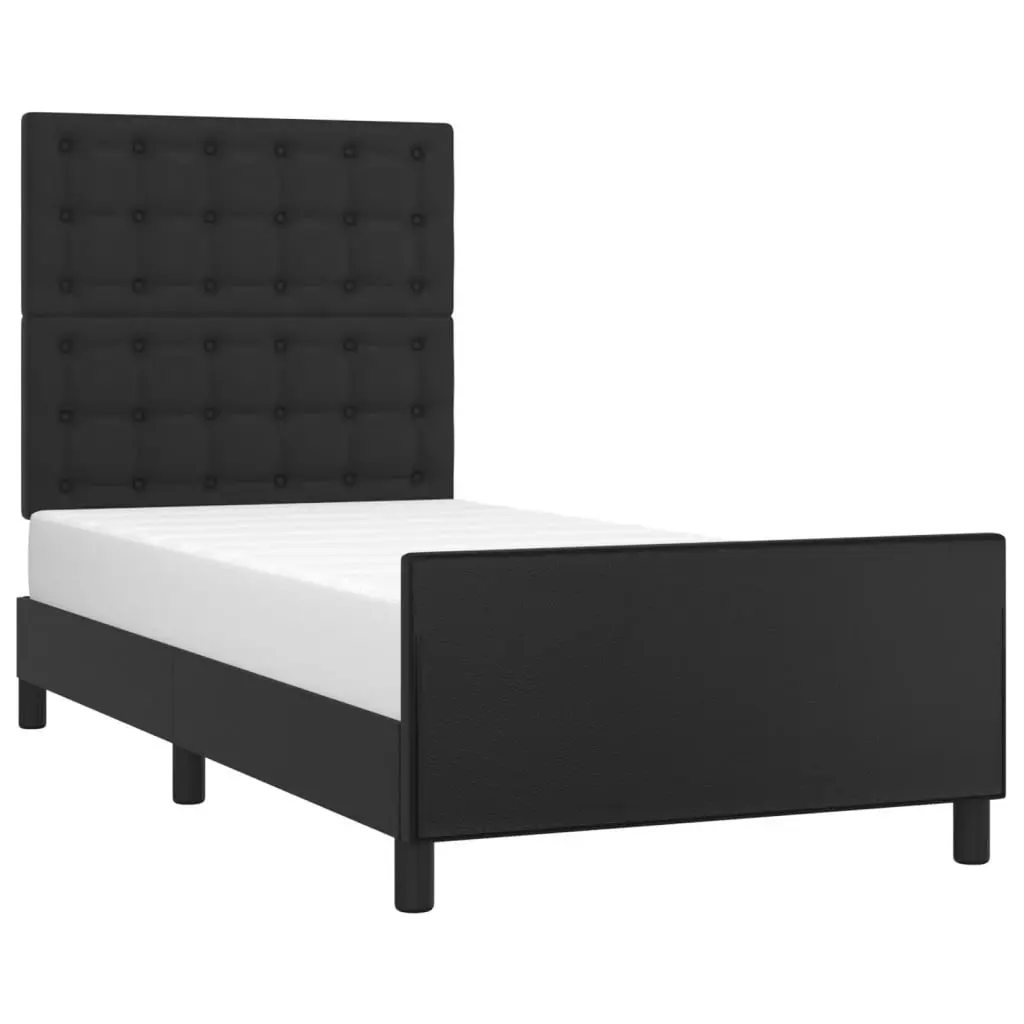 King Single Bed Frame 107x203cm Black Velvet Headboard Faux Leather No Mattress