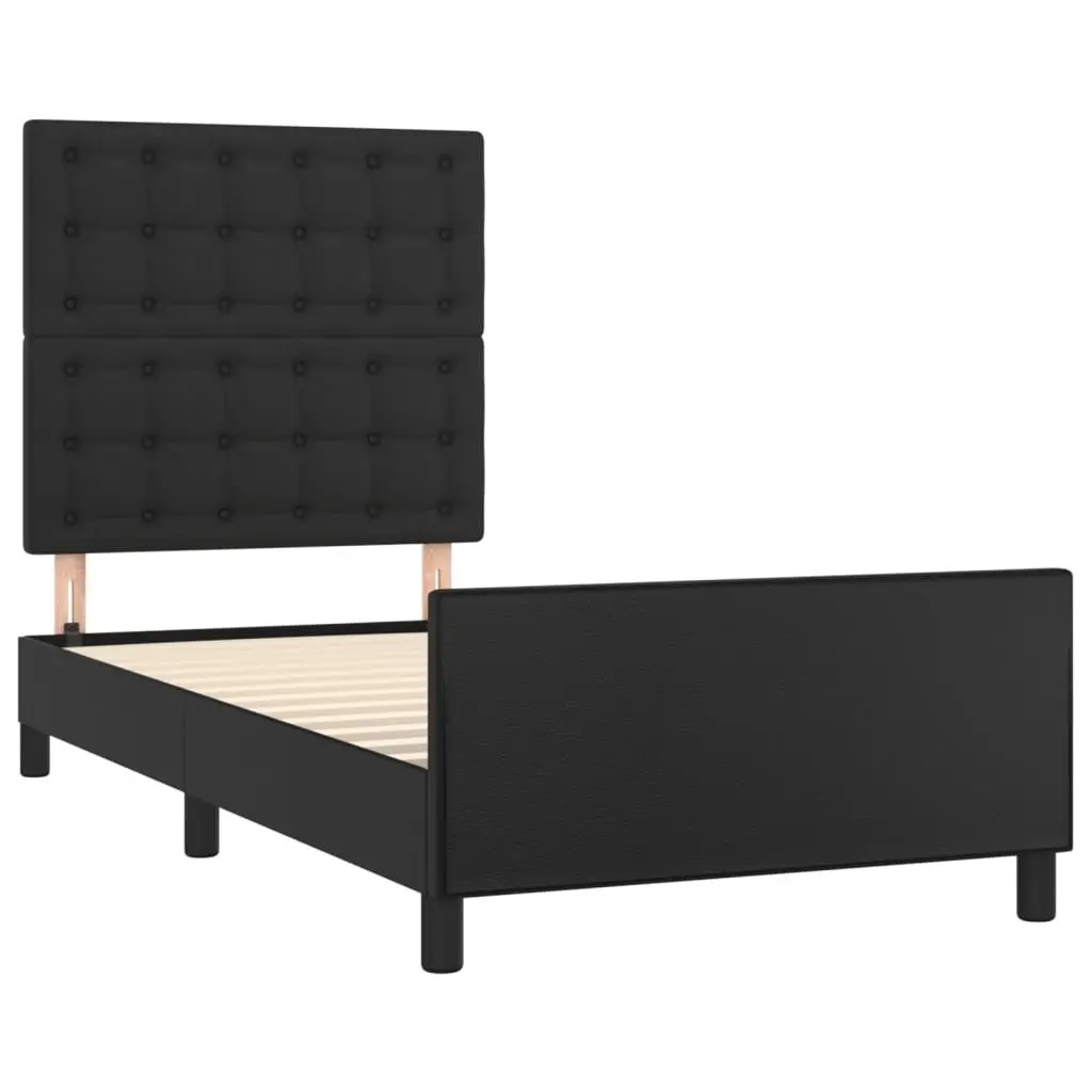 King Single Bed Frame 107x203cm Black Velvet Headboard Faux Leather No Mattress