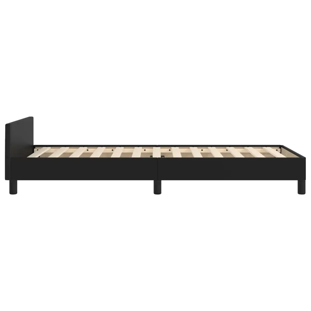 King Single Bed Frame 107x203cm Black Velvet Headboard Faux Leather No Mattress