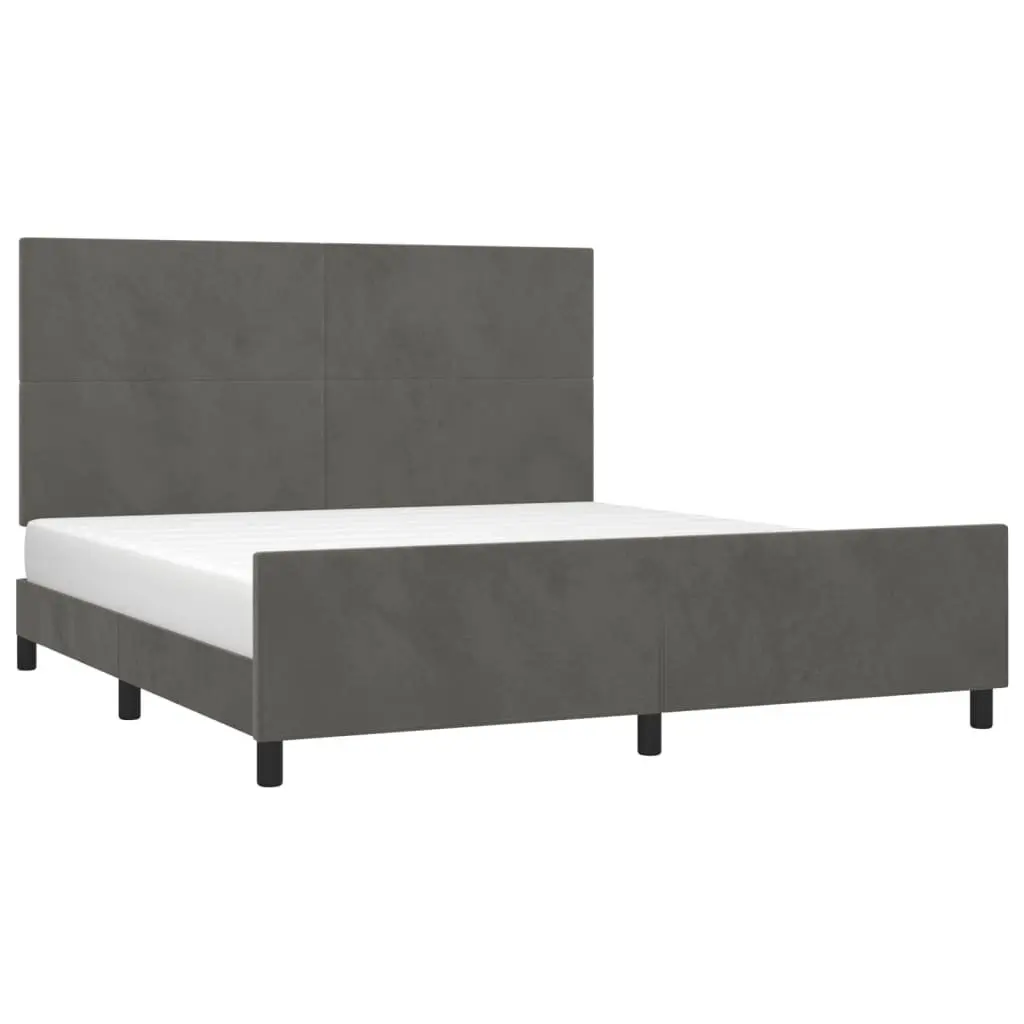 Queen Bed Frame with Headboard Dark Grey Velvet 152x203cm Bedroom Furniture