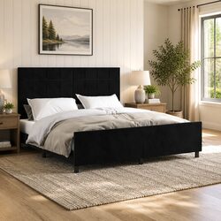 Sturdy Black Velvet Bed Frame for Queen Size Mattress