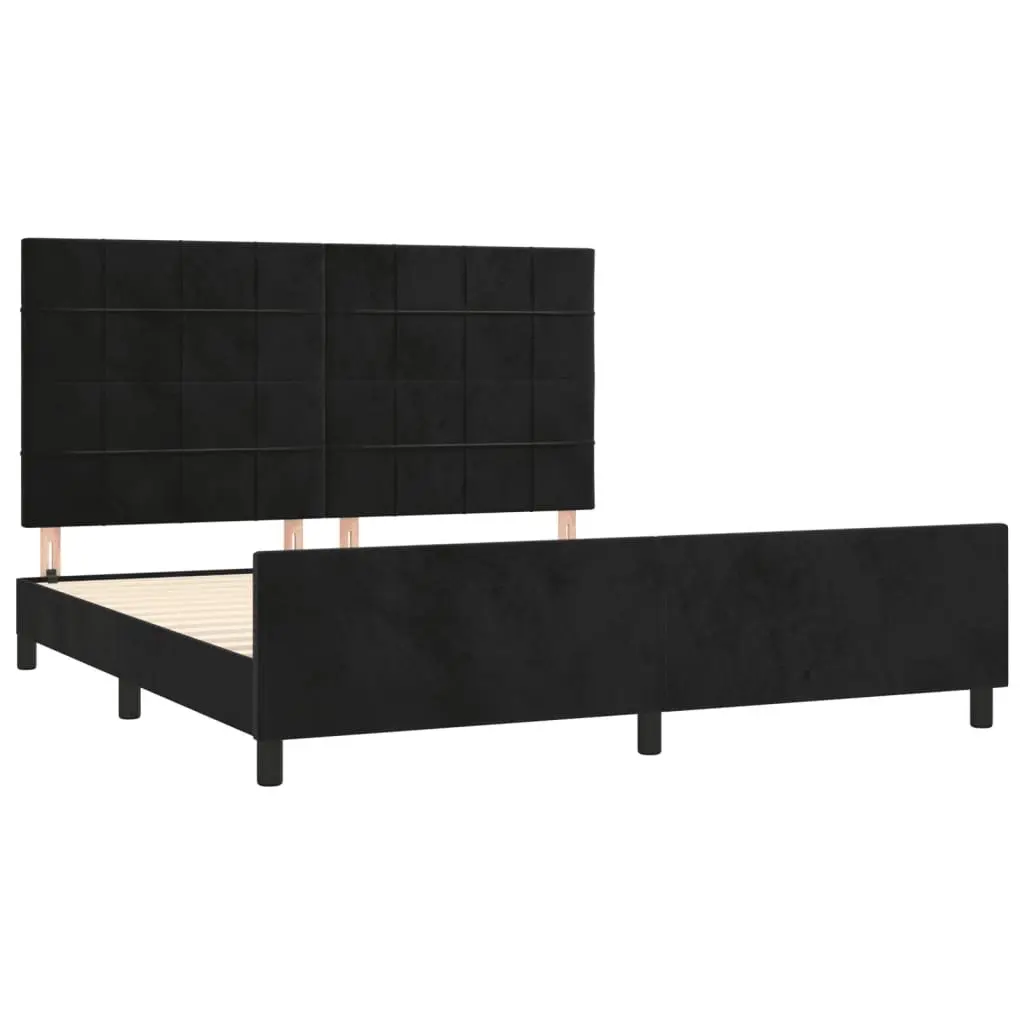 Queen Bed Frame Velvet Black 152x203cm Plywood Slats