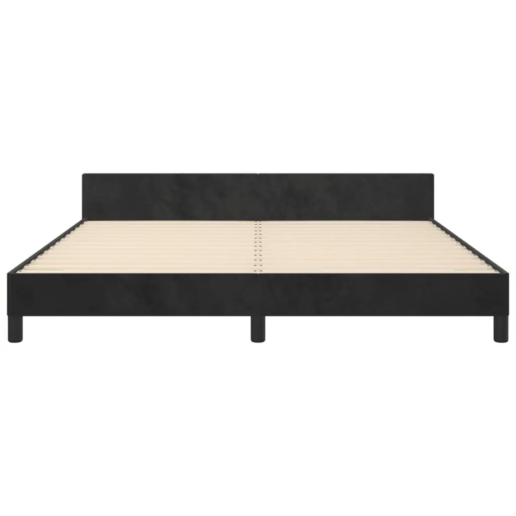Queen Bed Frame Velvet Black 152x203cm Plywood Slats