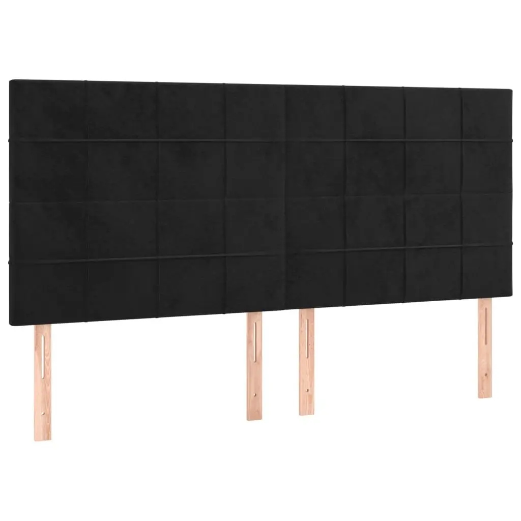 Queen Bed Frame Velvet Black 152x203cm Plywood Slats