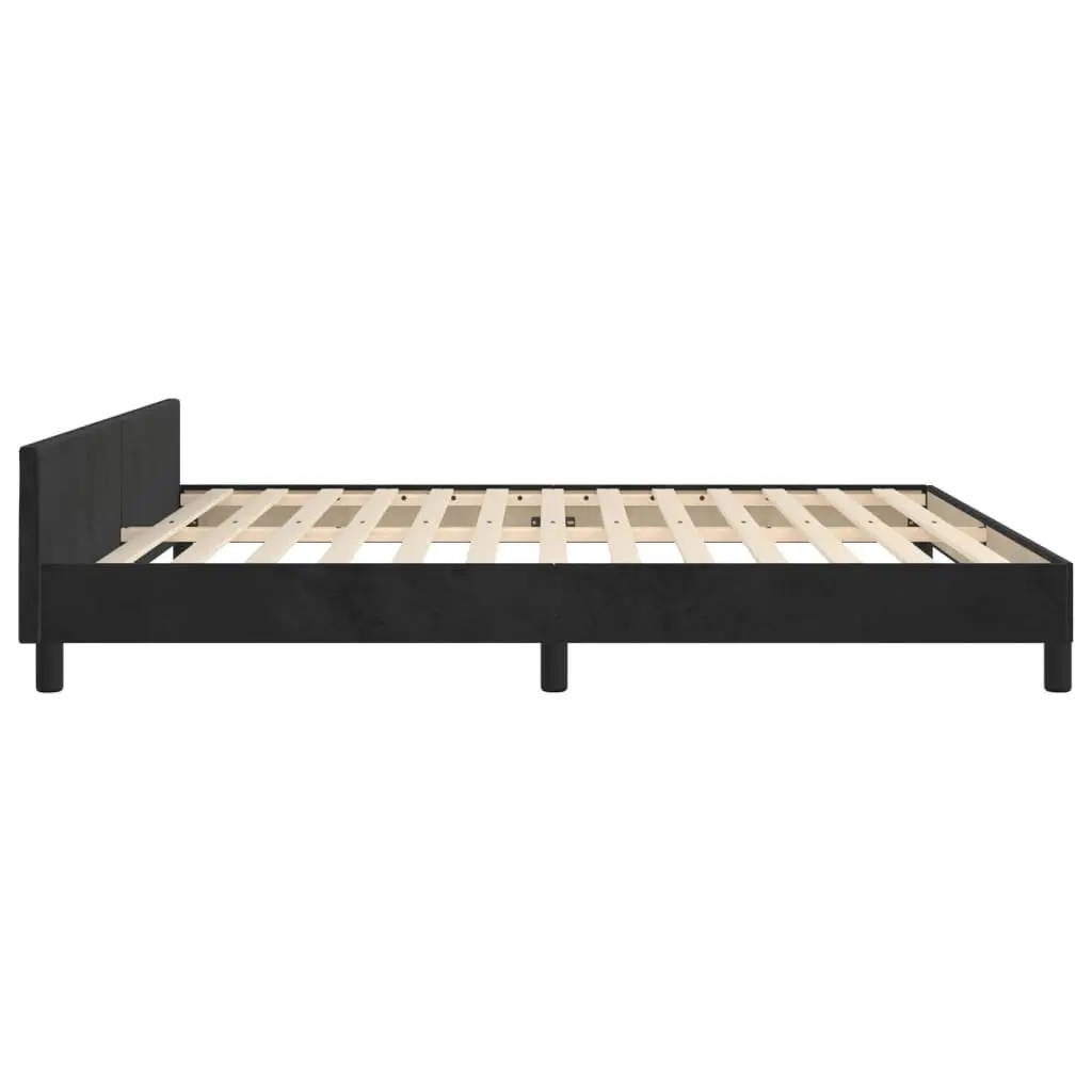 Queen Bed Frame Velvet Black 152x203cm Plywood Slats