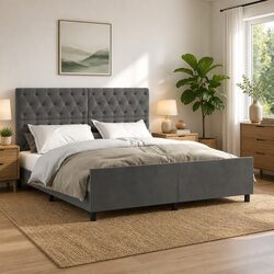 Queen Bed Frame for Every Bedroom: Dark Grey Velvet Design