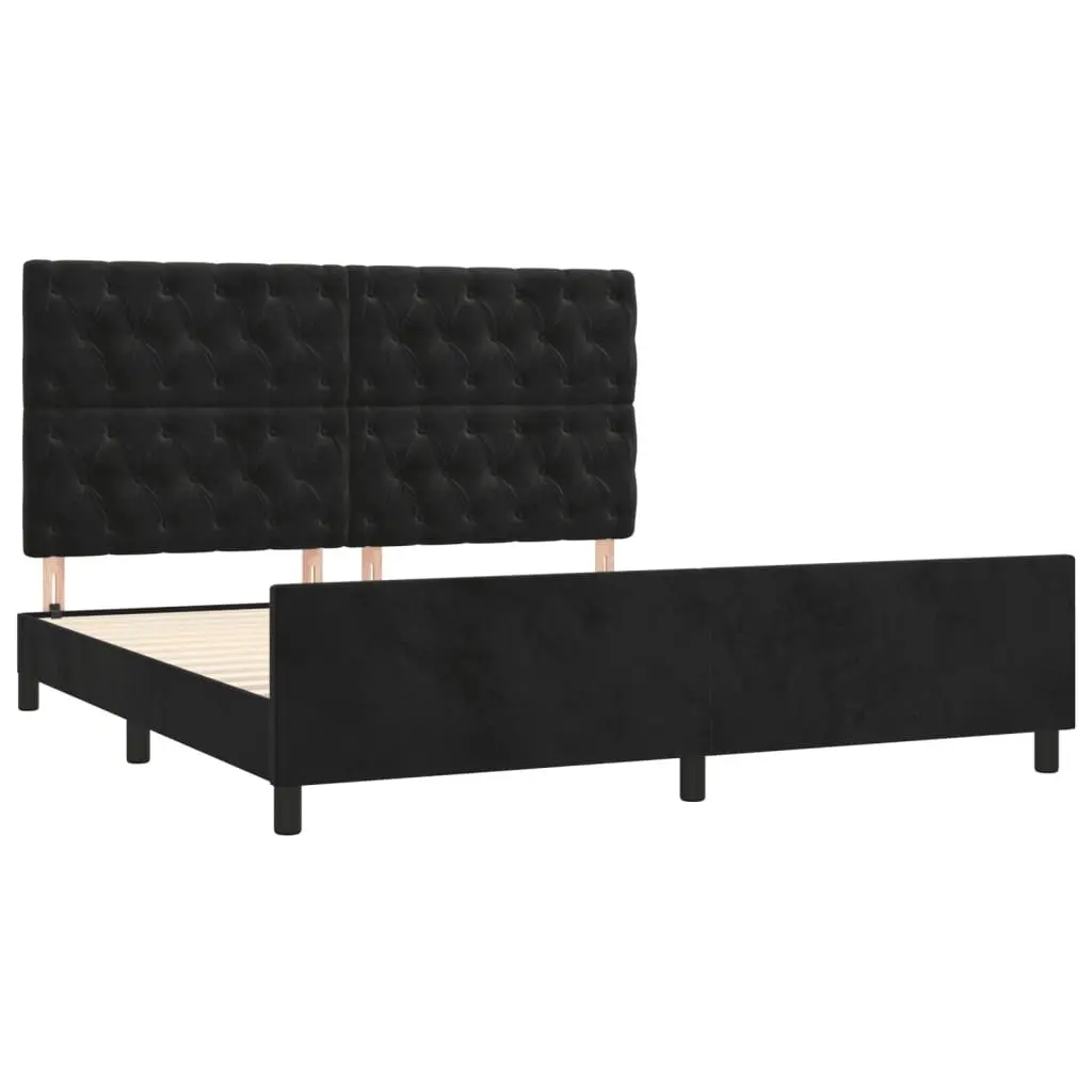 Queen Bed Frame Velvet 152x203cm Black Adjustable Height