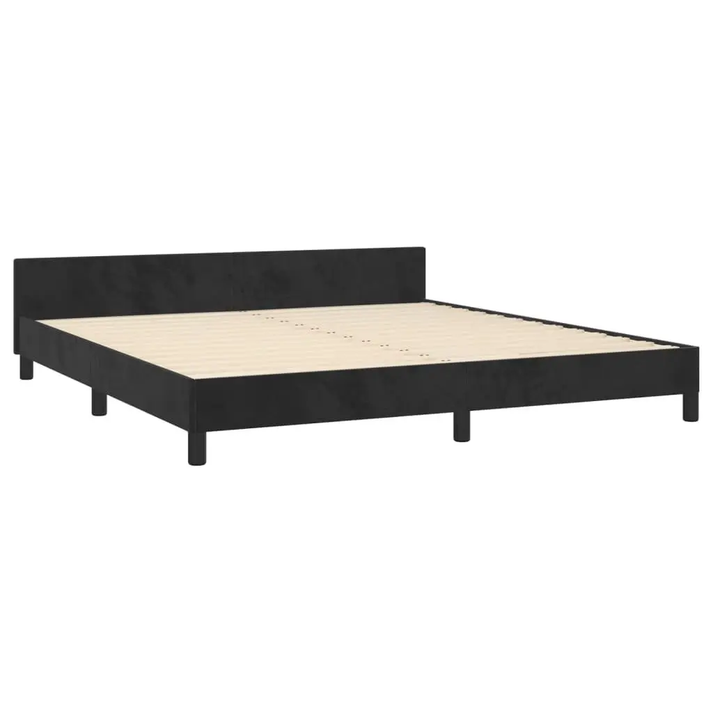 Queen Bed Frame Velvet 152x203cm Black Adjustable Height