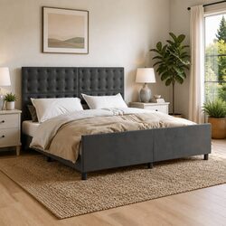 Practical Dark Grey Velvet Bed Frame for Everyday Use