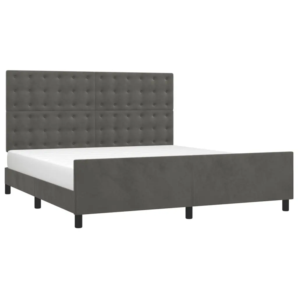 Queen Bed Frame Dark Grey Velvet Headboard 152x203 cm Bedroom Furniture Slats