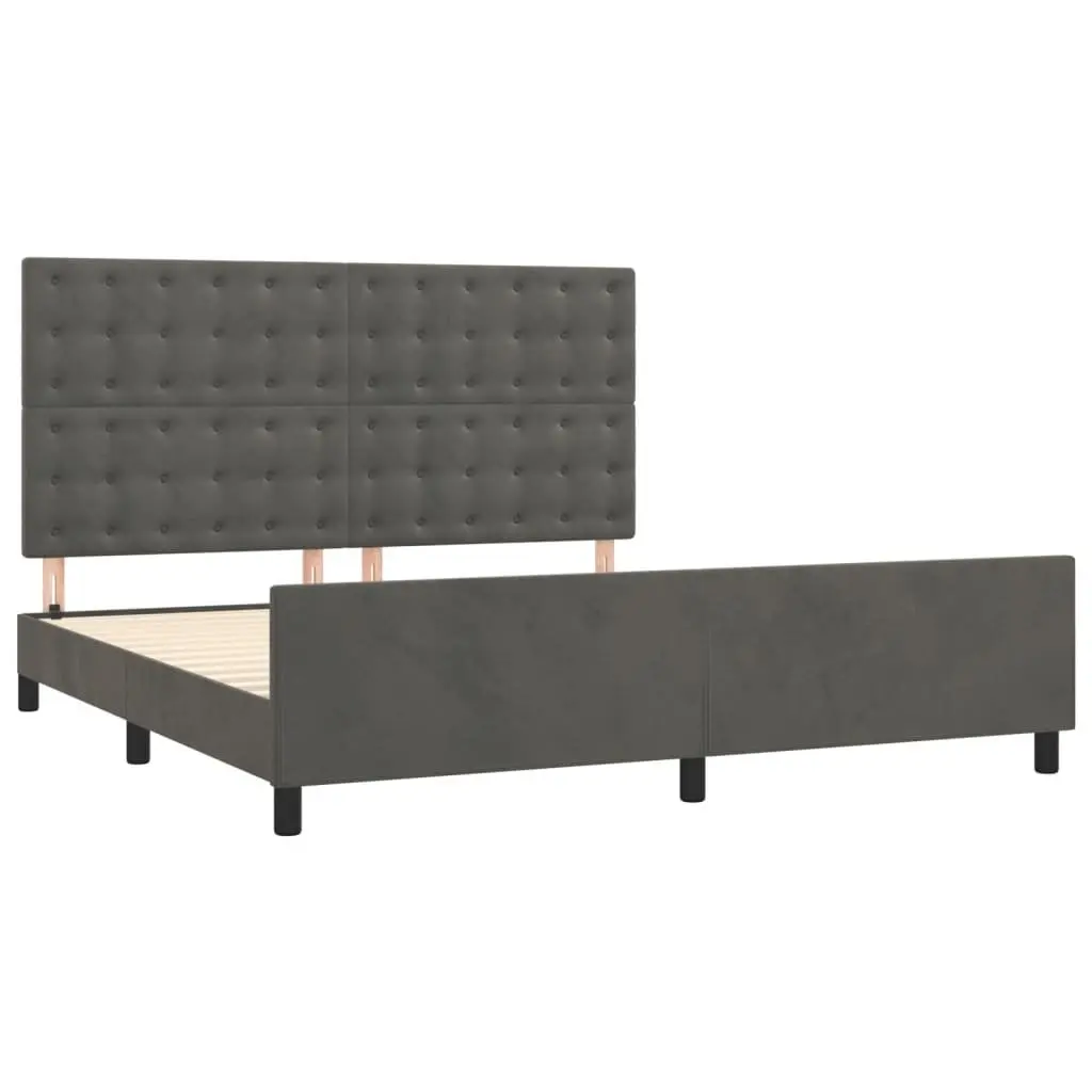 Queen Bed Frame Dark Grey Velvet Headboard 152x203 cm Bedroom Furniture Slats