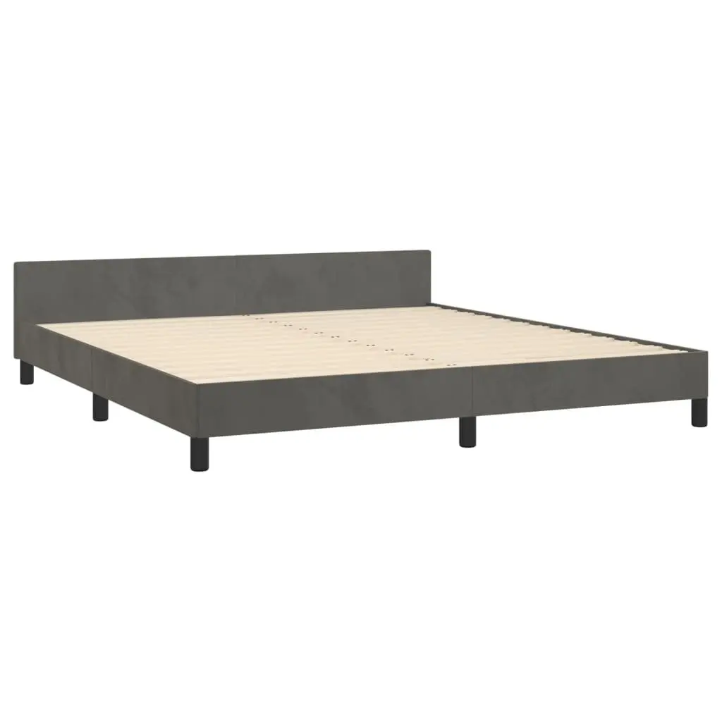 Queen Bed Frame Dark Grey Velvet Headboard 152x203 cm Bedroom Furniture Slats