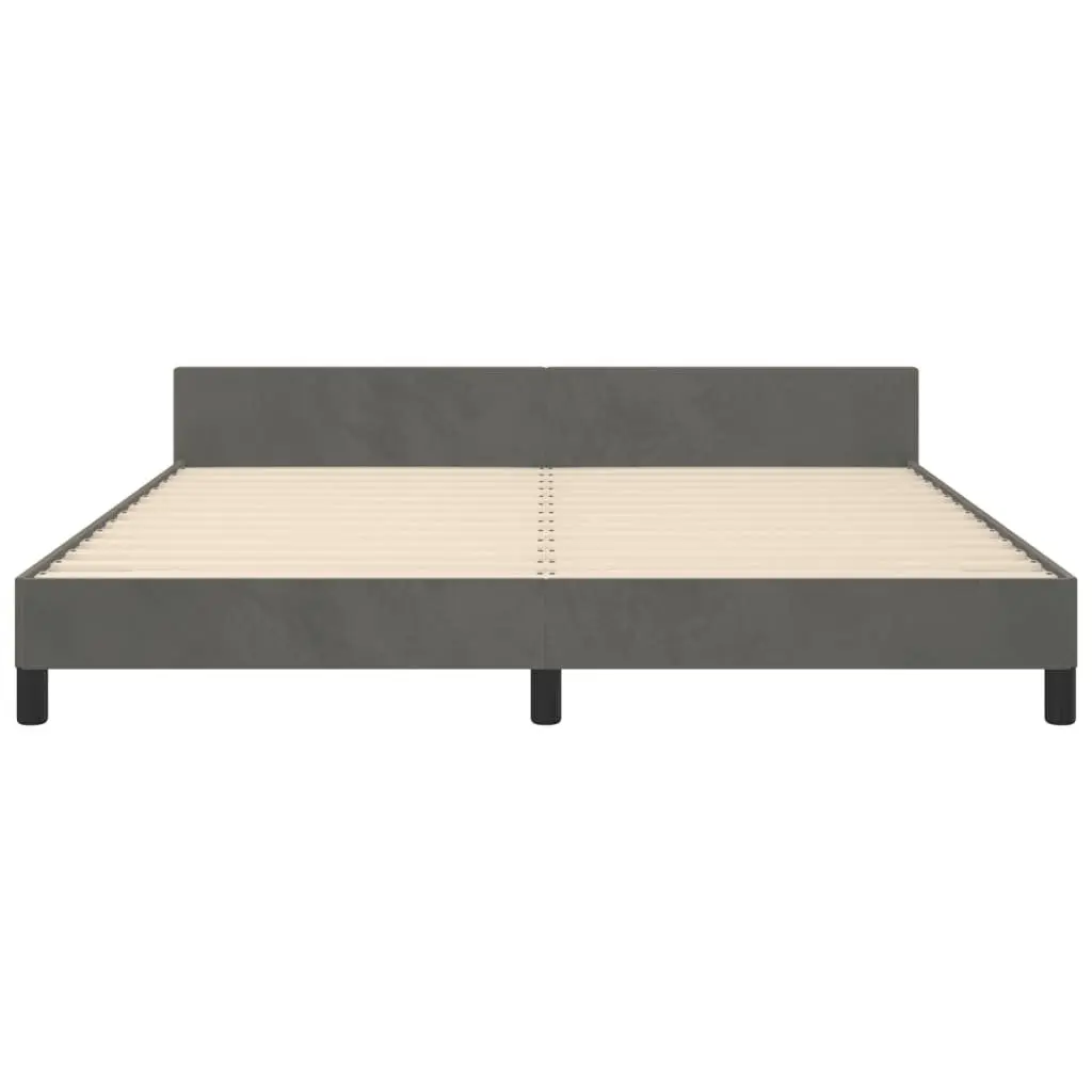 Queen Bed Frame Dark Grey Velvet Headboard 152x203 cm Bedroom Furniture Slats