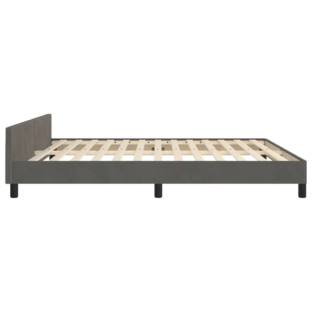Queen Bed Frame Dark Grey Velvet Headboard 152x203 cm Bedroom Furniture Slats