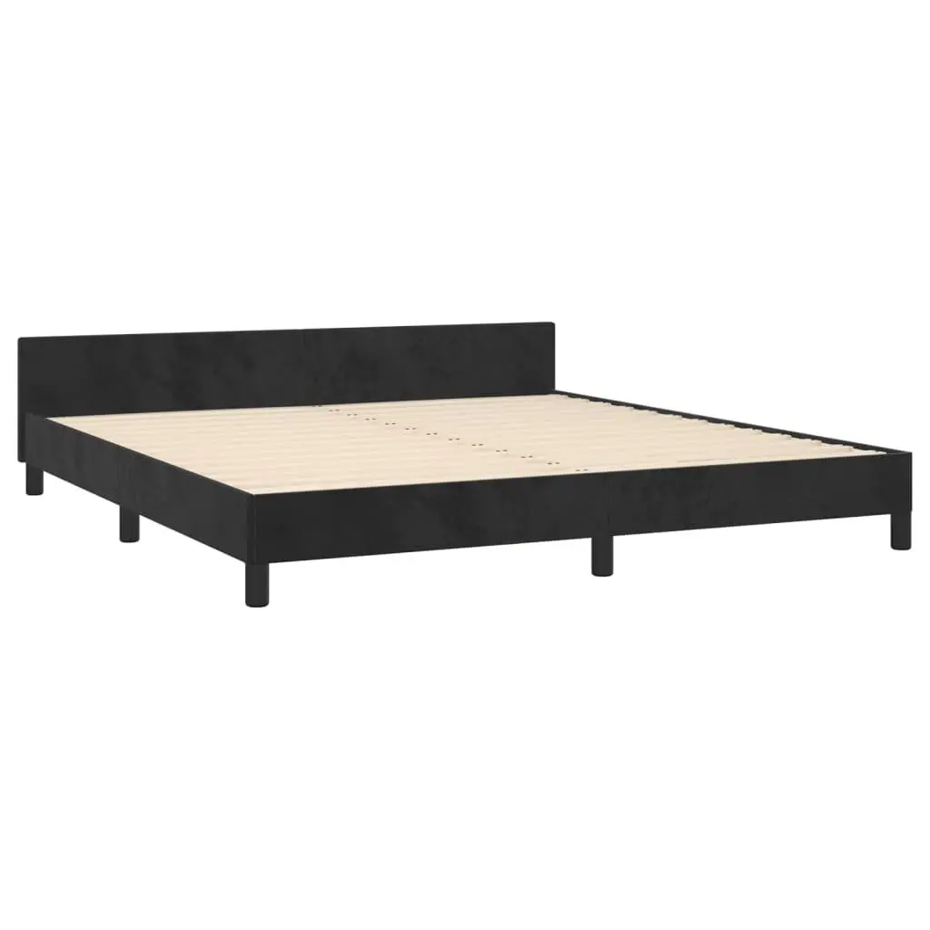 Queen Bed Frame Black Velvet Adjustable Height 152x203cm Plywood Slats