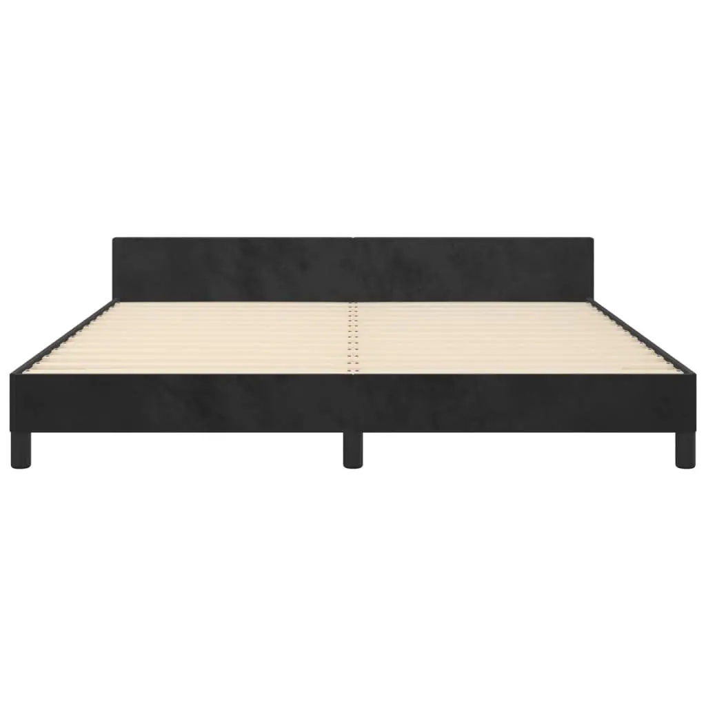 Queen Bed Frame Black Velvet Adjustable Height 152x203cm Plywood Slats