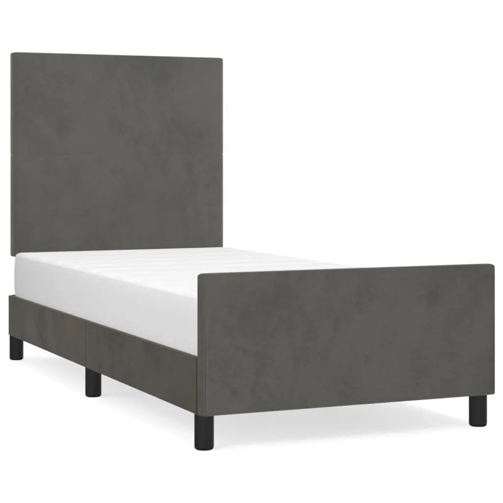 King Single Bed Frame with Headboard Grey Velvet 107x203cm Bedroom Furniture