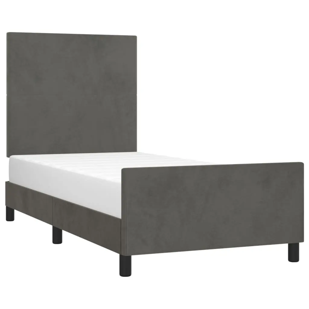 King Single Bed Frame with Headboard Grey Velvet 107x203cm Bedroom Furniture