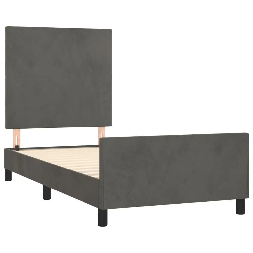 King Single Bed Frame with Headboard Grey Velvet 107x203cm Bedroom Furniture