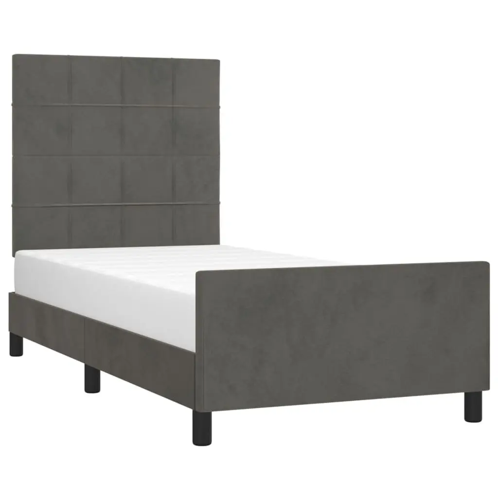 King Single Bed Frame Velvet Grey Adjustable Headboard 107x203cm