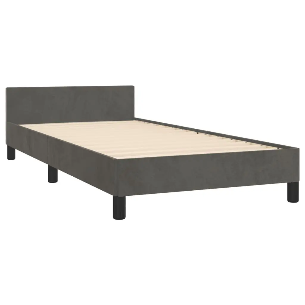 King Single Bed Frame Velvet Grey Adjustable Headboard 107x203cm