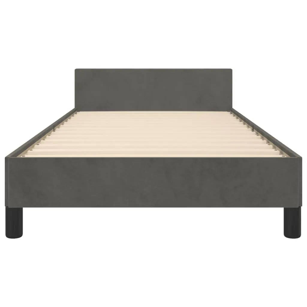 King Single Bed Frame Velvet Grey Adjustable Headboard 107x203cm