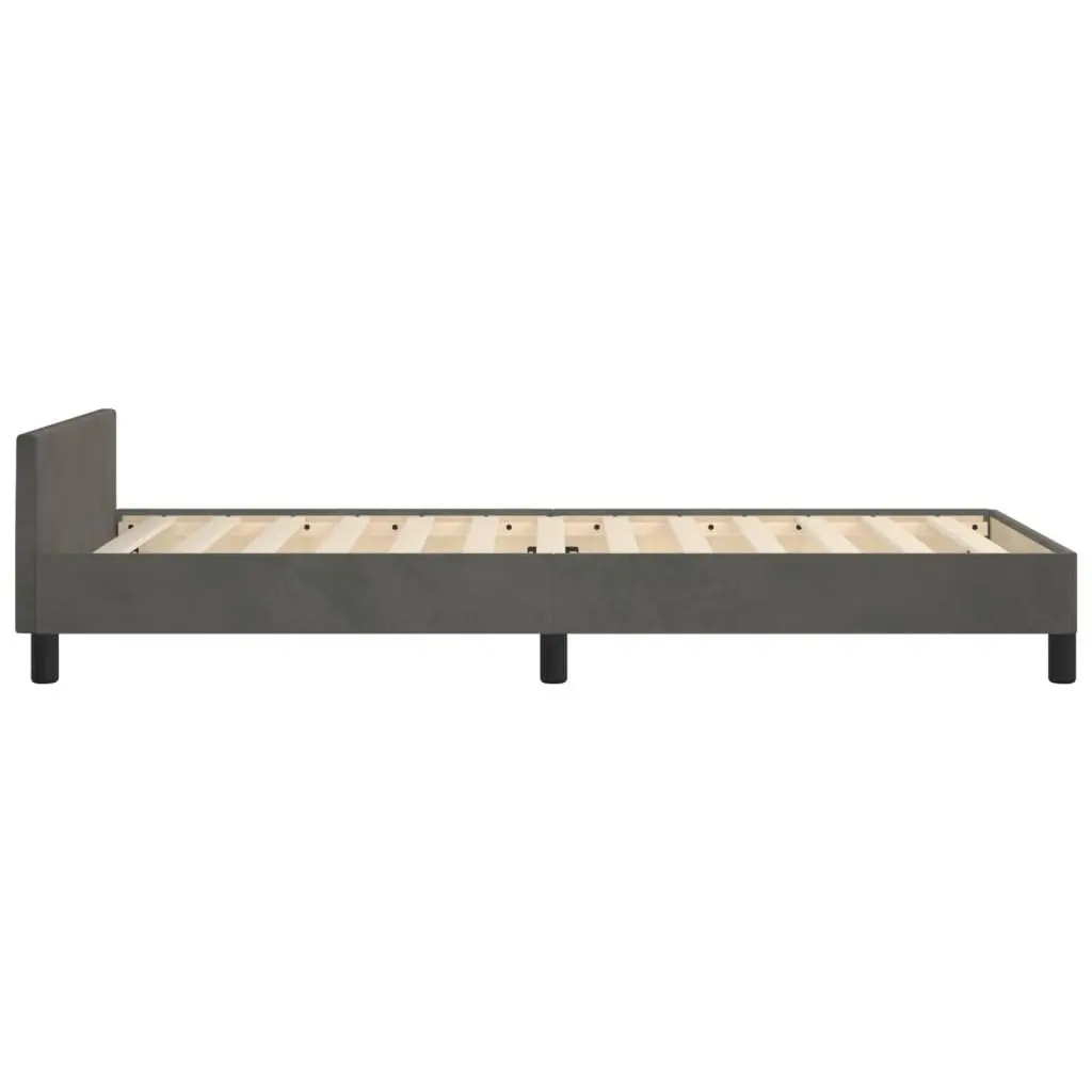 King Single Bed Frame Velvet Grey Adjustable Headboard 107x203cm