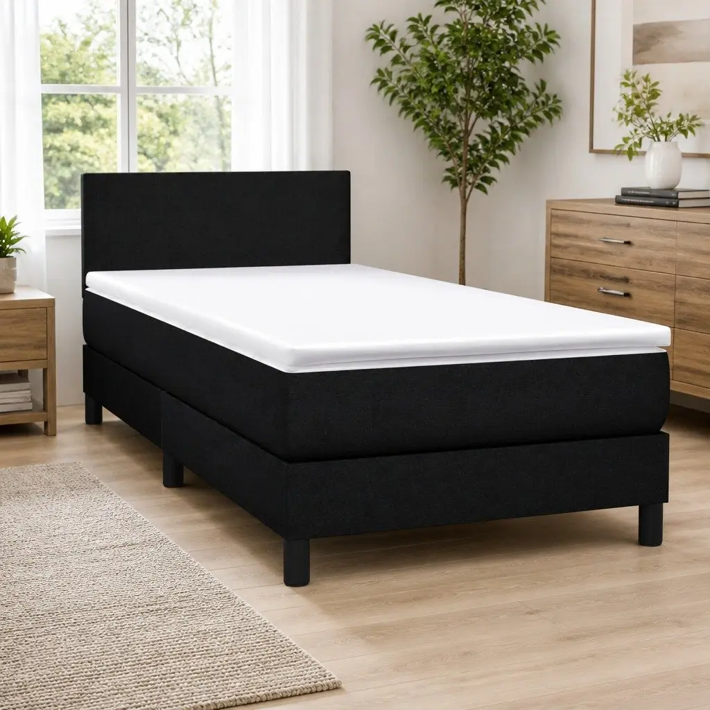 Box Spring Bed King Single Adjustable Headboard Black Fabric with Pocket Spring Mattress