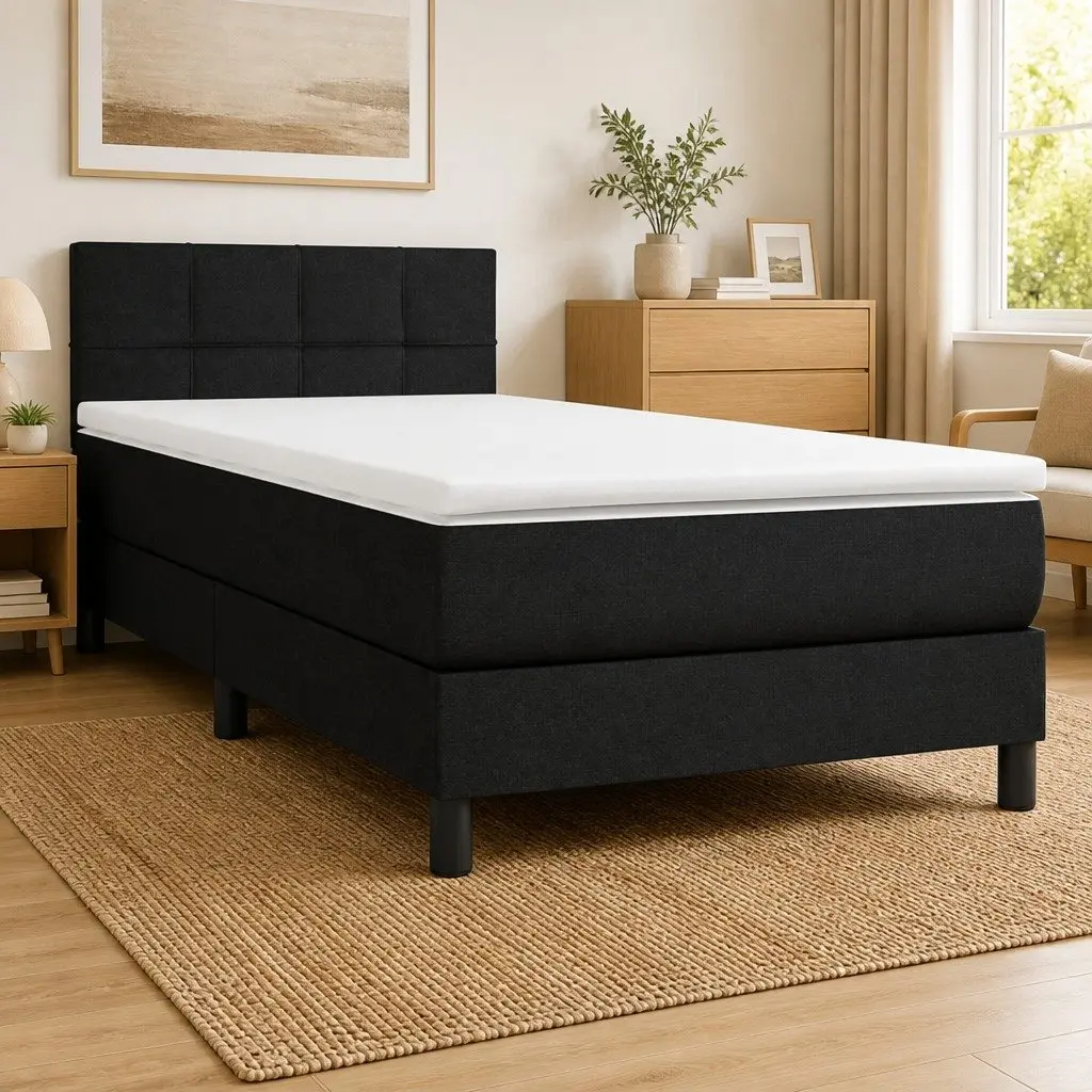 Box Spring Bed Pocket Spring Mattress King Single 106x203 cm Black Fabric