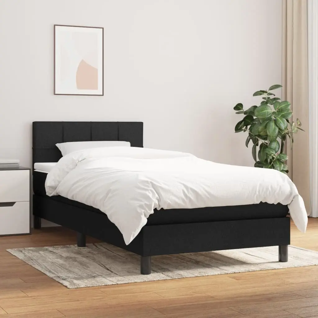 Box Spring Bed Pocket Spring Mattress King Single 106x203 cm Black Fabric