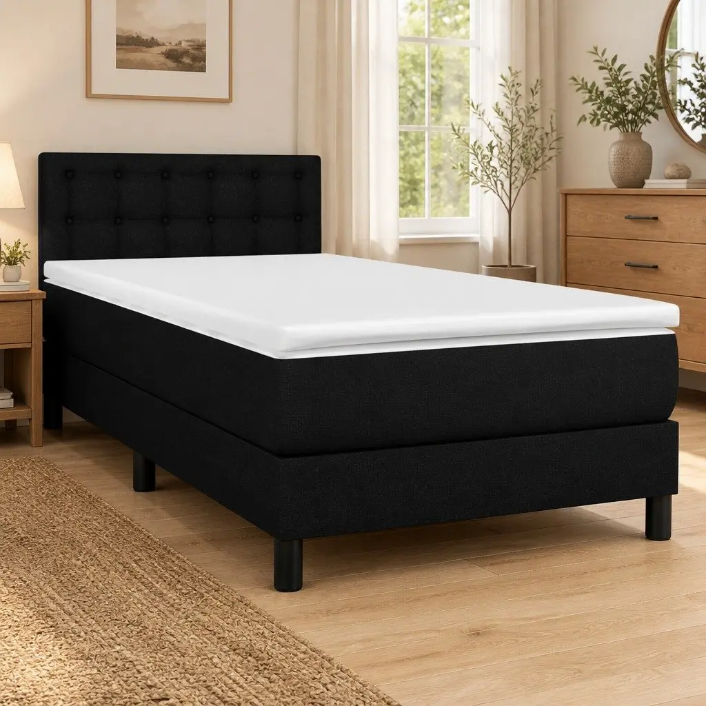 Box Spring Bed Frame with Adjustable Headboard Pocket Spring Mattress King Single Black Fabric
