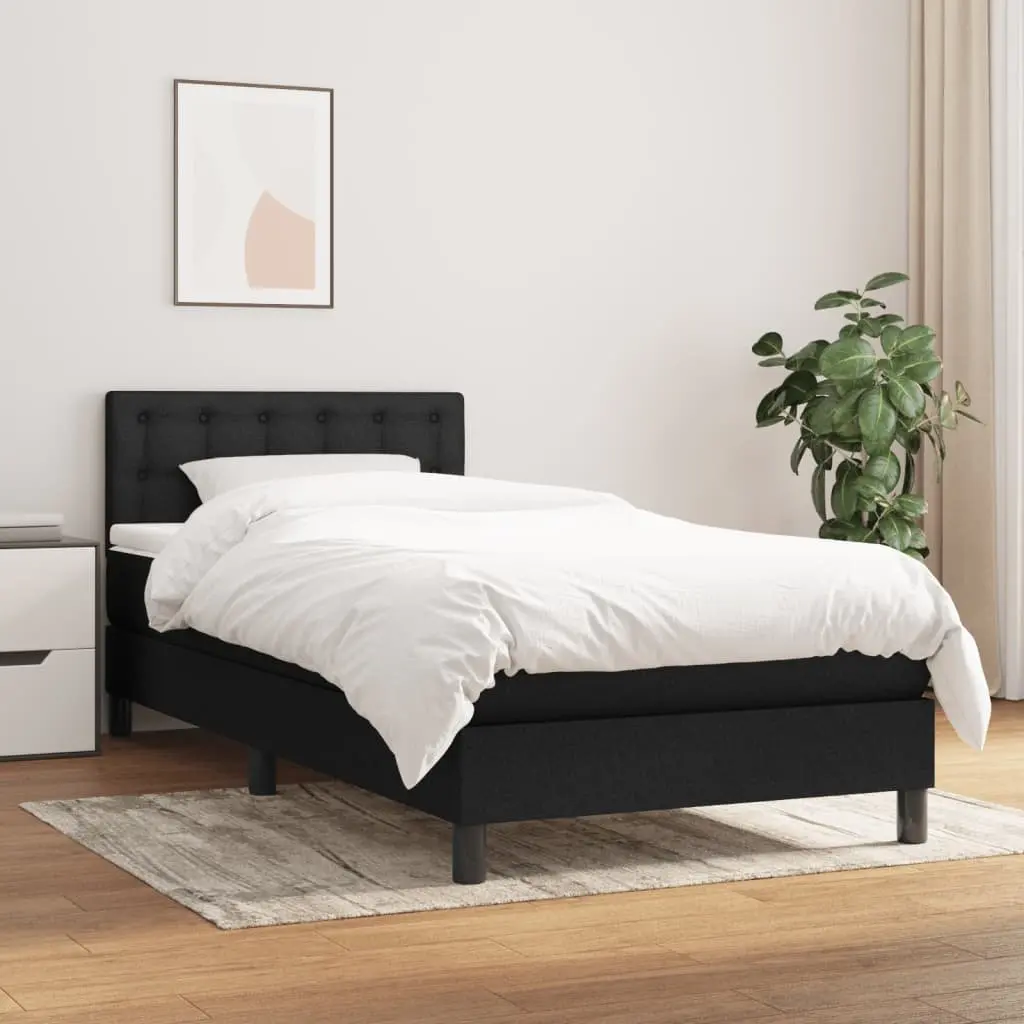 Box Spring Bed Frame with Adjustable Headboard Pocket Spring Mattress King Single Black Fabric