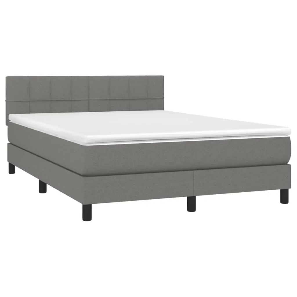 Queen Size Box Spring Bed Adjustable Height Headboard Pocket Spring Mattress Grey Fabric