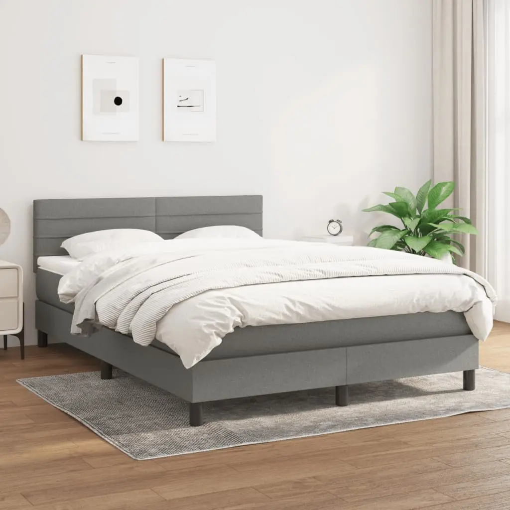 Box Spring Bed with Mattress Queen Size Dark Grey Fabric Bed Frame Adjustable