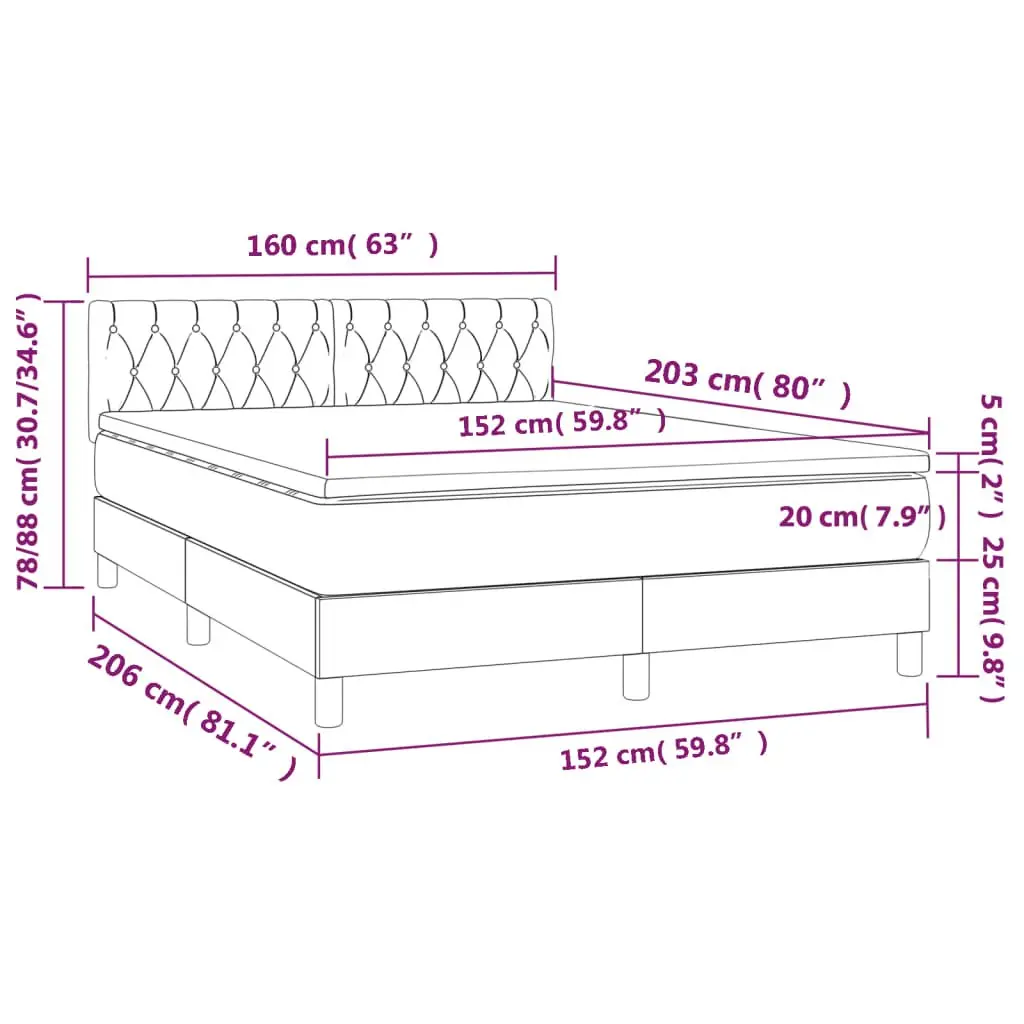Queen Size Box Spring Bed with Mattress Grey Fabric Adjustable Headboard