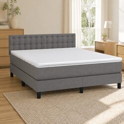 Queen Size Box Spring Bed with Pocket Mattress Adjustable Headboard Grey Fabric