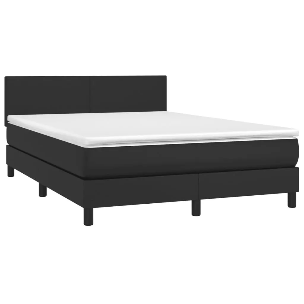 Queen Size Box Spring Bed with Pocket Spring Mattress Black Faux Leather