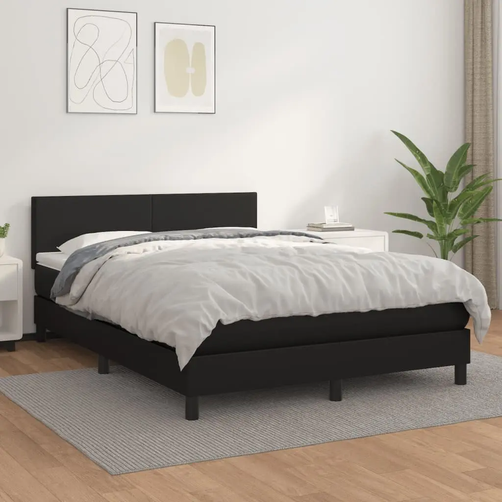 Queen Size Box Spring Bed with Pocket Spring Mattress Black Faux Leather