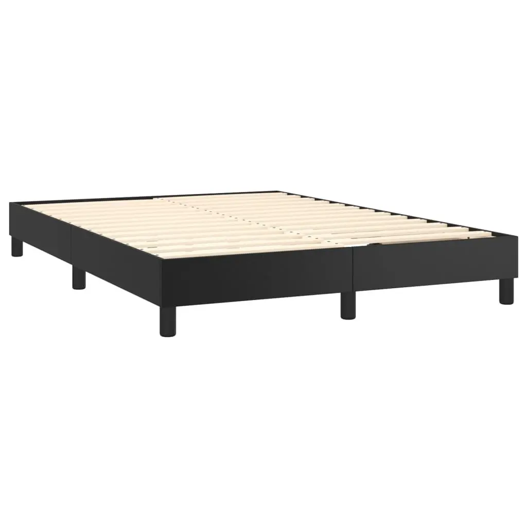 Queen Size Box Spring Bed with Pocket Spring Mattress Black Faux Leather