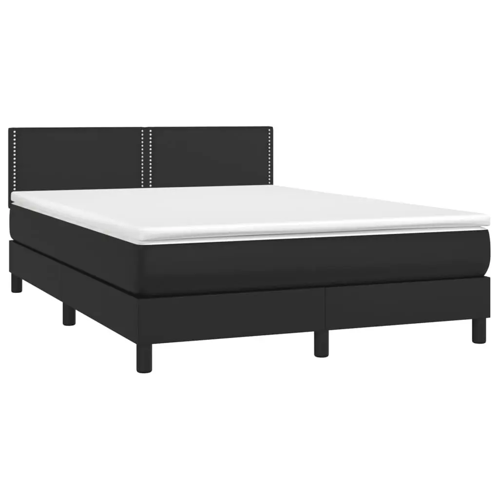 Queen Size Box Spring Bed Faux Leather Black with Pocket Spring Mattress