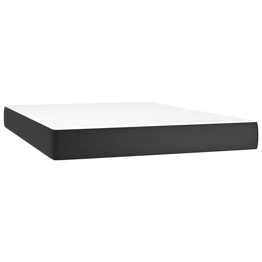 Queen Size Box Spring Bed Faux Leather Black with Pocket Spring Mattress