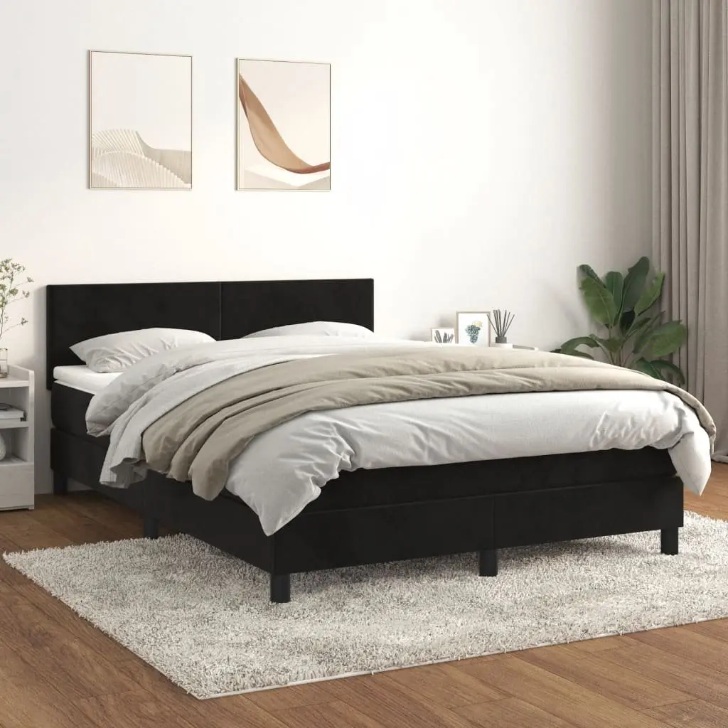 Box Spring Bed with Pocket Spring Mattress Black Velvet Queen Size 153x203 cm