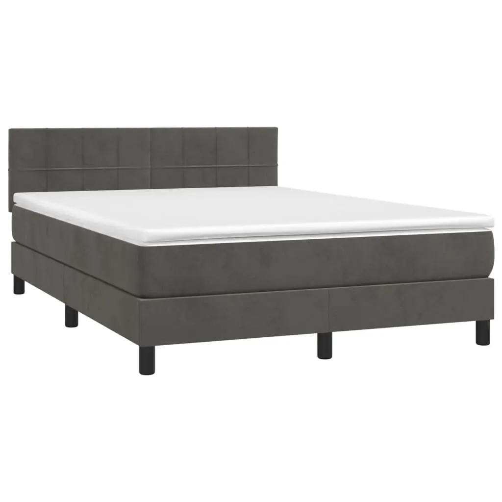 Queen Size Box Spring Bed Pocket Spring Mattress Dark Grey Velvet 153x203cm