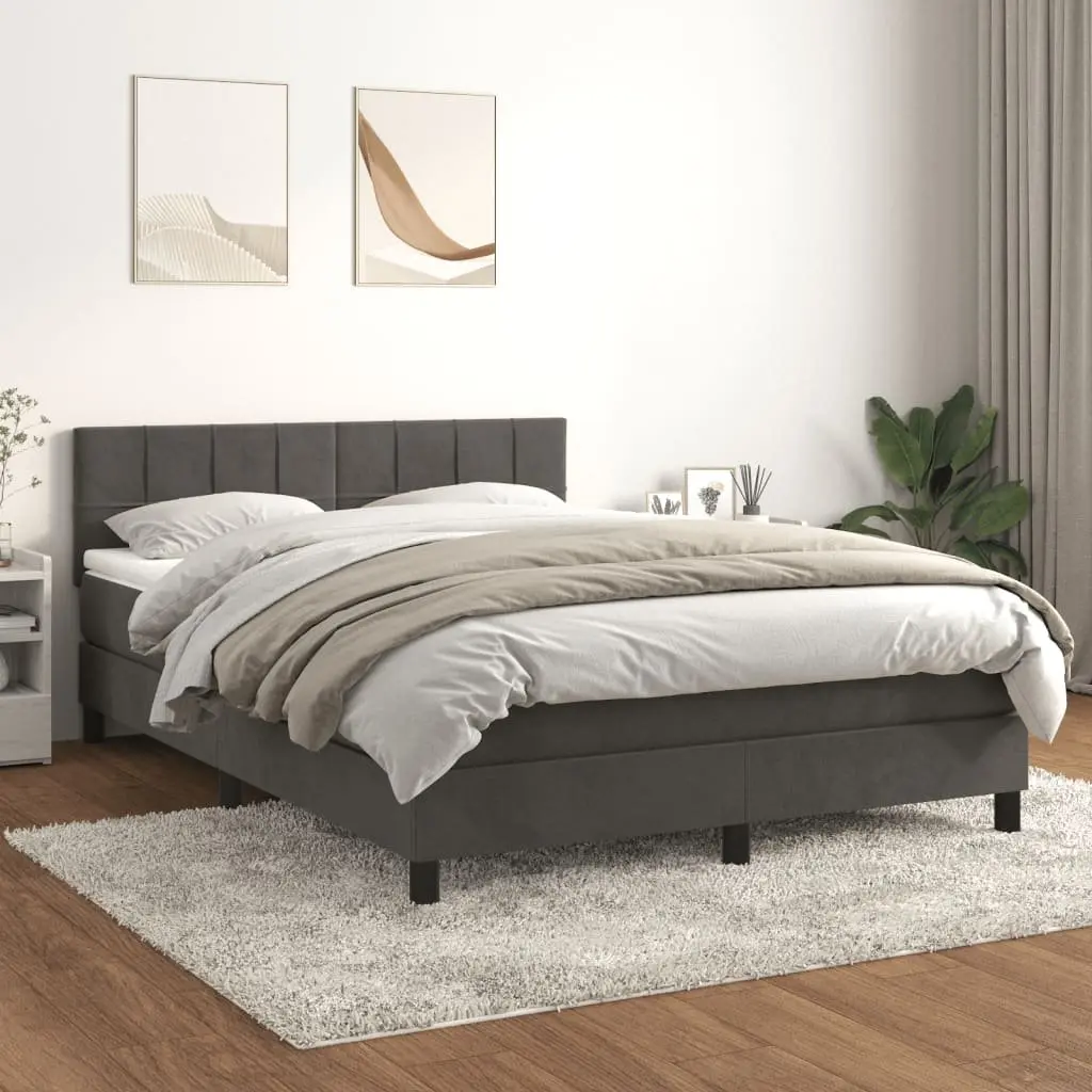 Queen Size Box Spring Bed Pocket Spring Mattress Dark Grey Velvet 153x203cm