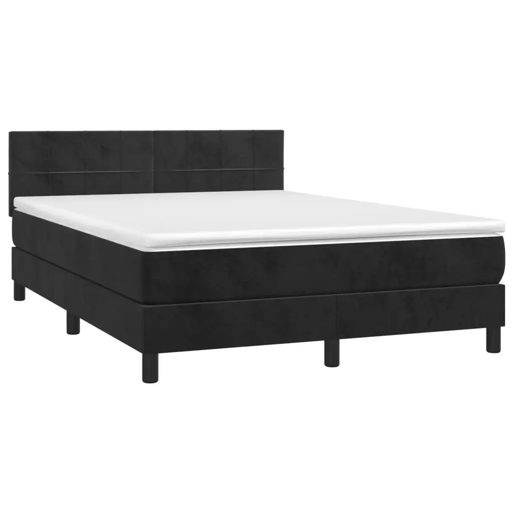 Box Spring Bed with Pocket Spring Mattress Velvet Queen Size Black 153x203cm