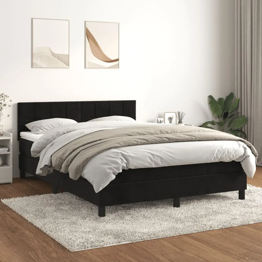 Box Spring Bed with Pocket Spring Mattress Velvet Queen Size Black 153x203cm