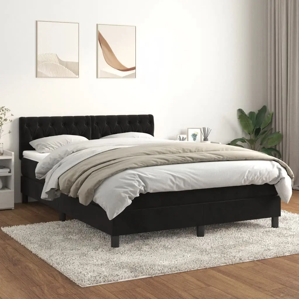 Queen Size Bed with Adjustable Headboard Pocket Spring Mattress Black Velvet