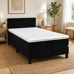 Box Spring Bed with Pocket Spring Mattress King Single Black Velvet Headboard