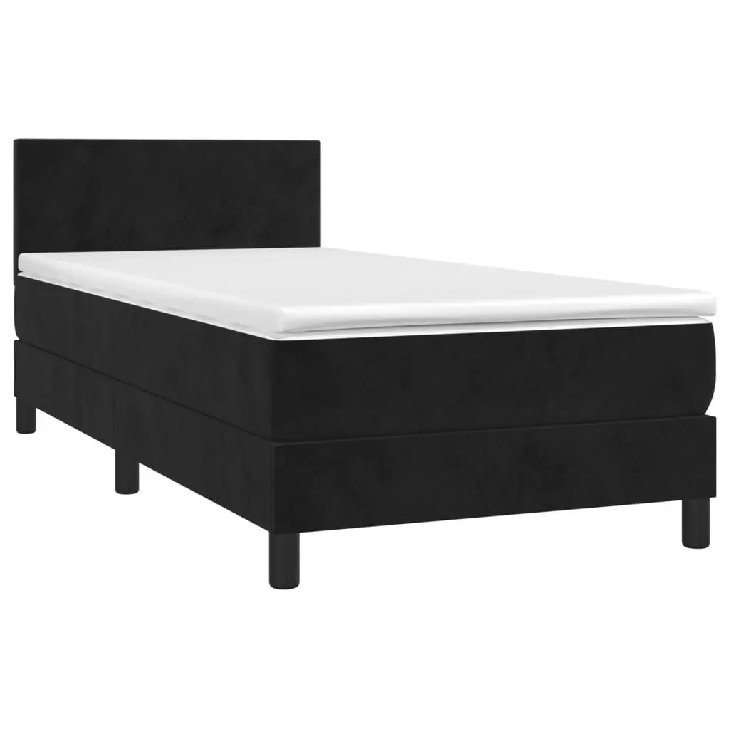 King Single Bed with Velvet Upholstered Frame Adjustable Headboard and Pocket Spring Mattress in Black